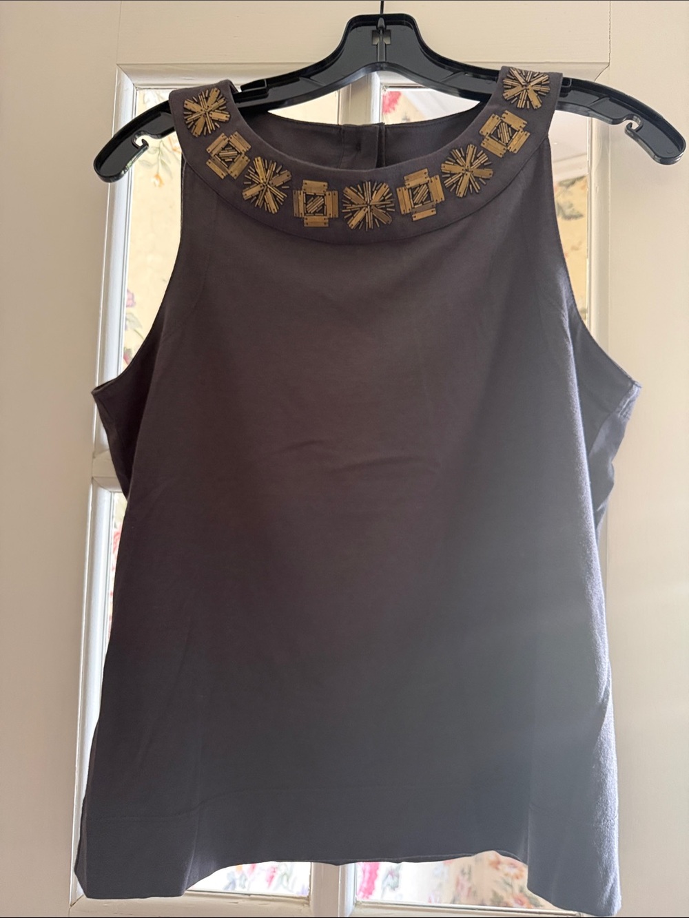 Banana Republic Embellished Neckline Sleeveless Top - Grey